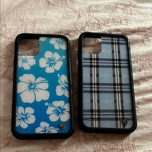 Stylish Phone Cases - Floral Blue and Plaid Black by